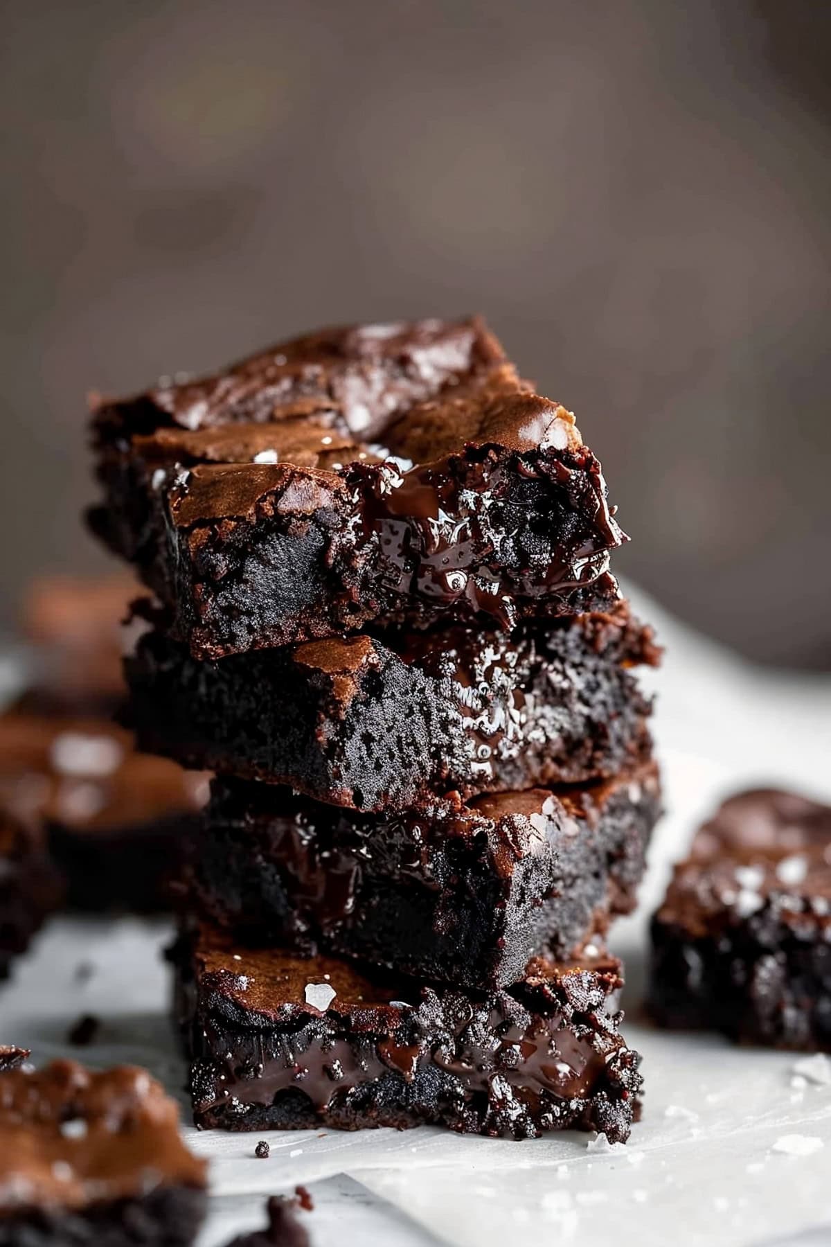 A brownie pulled apart with melting chocolate